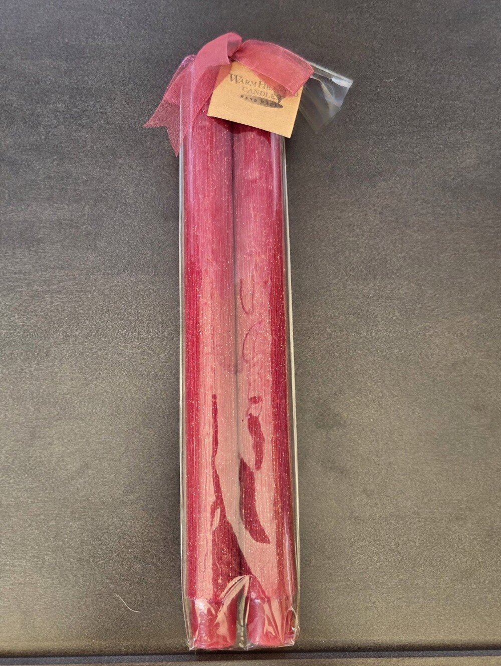WarmHearted Candles Red Glitter Taper Candle Set 10" Holiday Hostess Gift #1 NWT
